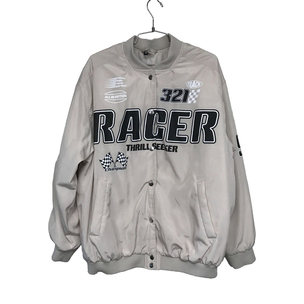 H&M Divided Womens Medium Racer Graphic‎ Bomber Jacket Y2K READ